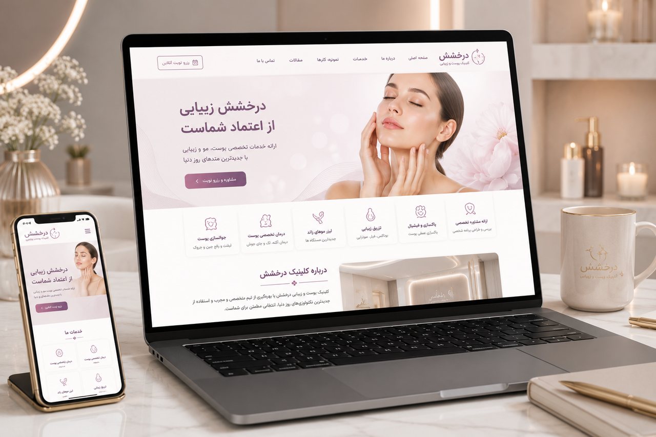 طراحی سایت کلینیک پوست و زیبایی درخشش